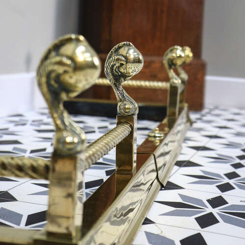 Antique Brass Fender Fire Kerb Twisted Rope and Ball and Claw Design Victorian