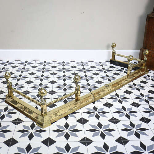 Antique Brass Fender Fire Kerb Twisted Rope and Ball and Claw Design Victorian