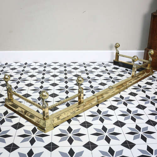Antique Brass Fender Fire Kerb Twisted Rope and Ball and Claw Design Victorian