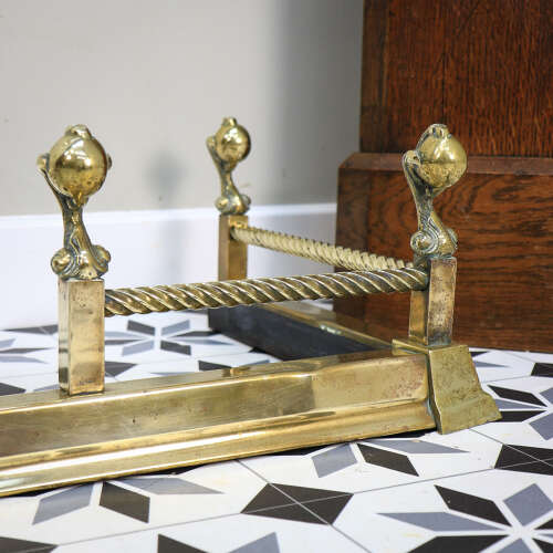 Antique Brass Fender Fire Kerb Twisted Rope and Ball and Claw Design Victorian