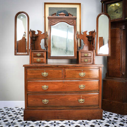 Antique Dressing Table Edwardian Mahogany Triple Mirror 1910