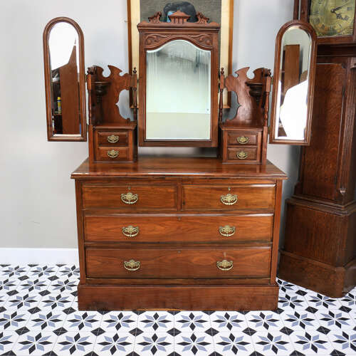 Antique Dressing Table Edwardian Mahogany Triple Mirror 1910