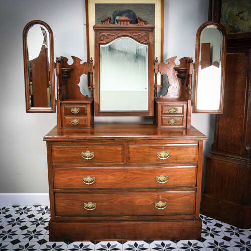 Antique Dressing Table Edwardian Mahogany Triple Mirror 1910