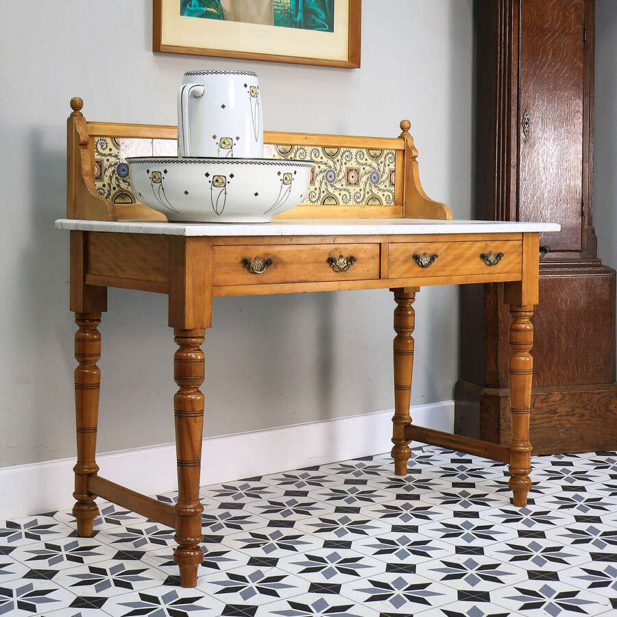 Antique Marble Top Wash Stand Side Table Kitchen Side Table