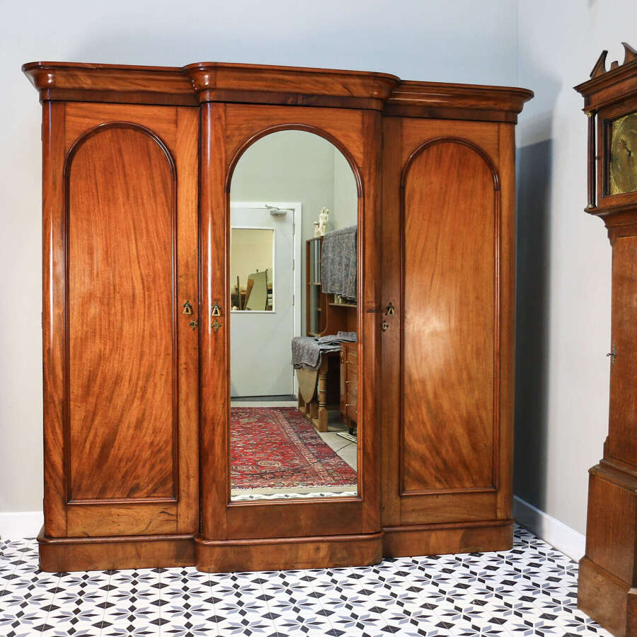 Antique Triple Mahogany Fitted Wardrobe Breakfront Victorian