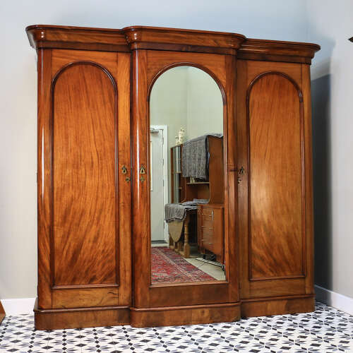 Antique Triple Mahogany Fitted Wardrobe Breakfront Victorian