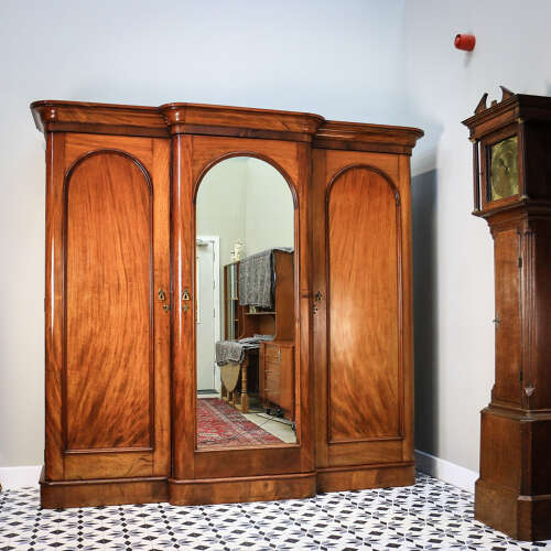Antique Triple Mahogany Fitted Wardrobe Breakfront Victorian